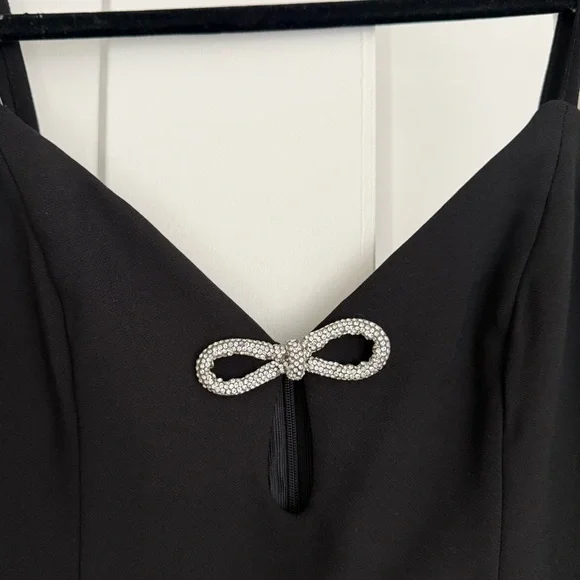 Hello Molly Black Mini Dress with Silver Bow - Picture 2 of 5